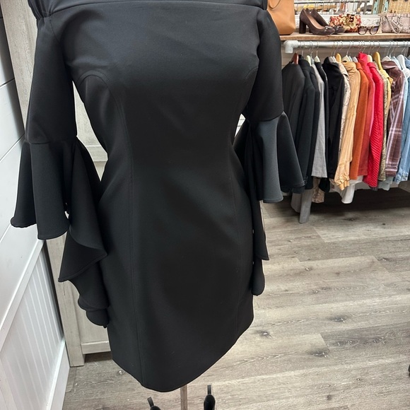 GRACIA Black Off-Shoulder Ruffle Sleeve Dress – Size Small (NWT) - Picture 7 of 11